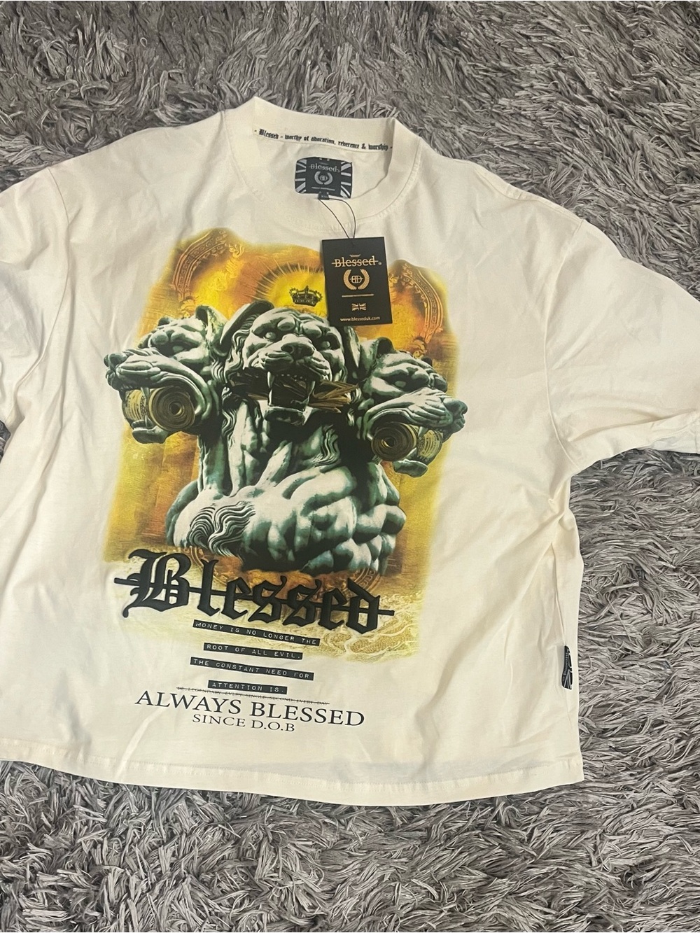 Blessed Cream Graphic Men’s T-Shirt - Always Lion Design Size 2XL NWT